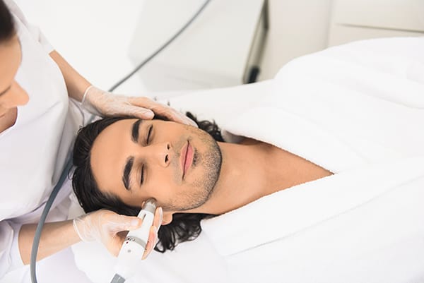 Gentleman enjoying a facial makeover.
