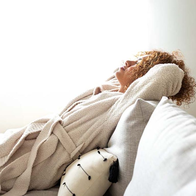 Happy woman resting after Breast Surgery.