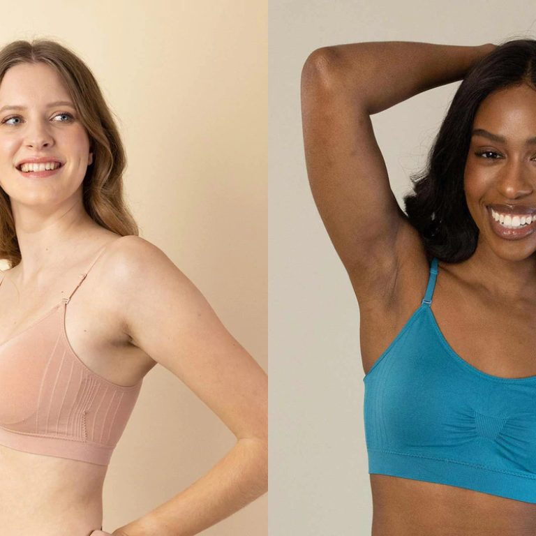 Two women wearing the Coobie Bra After Breast Augmentation.